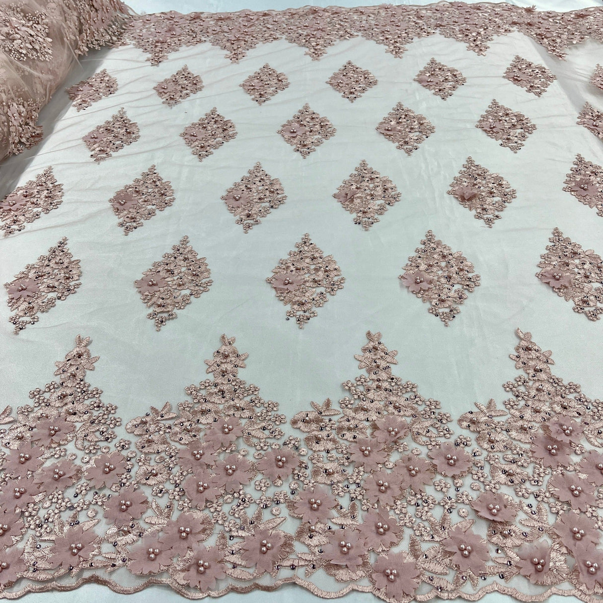 Beaded 3D Floral Lace Fabric 52" Wide