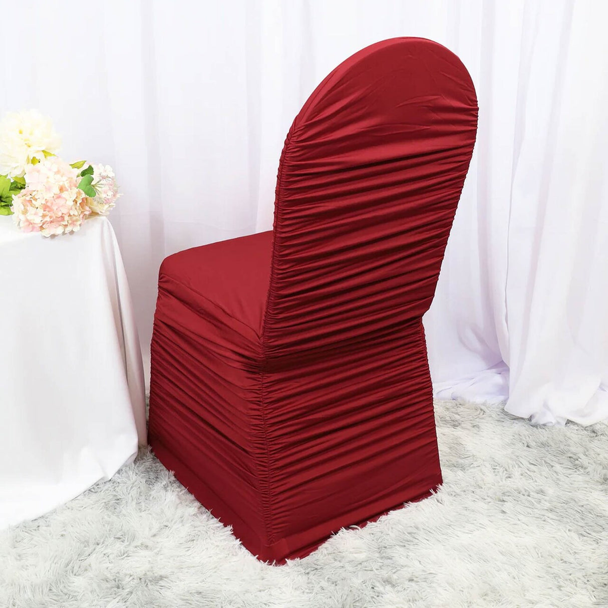 1 Piece Apple Red Rouge Chair Cover, Elegant Ruffled Spandex Banquet Fit