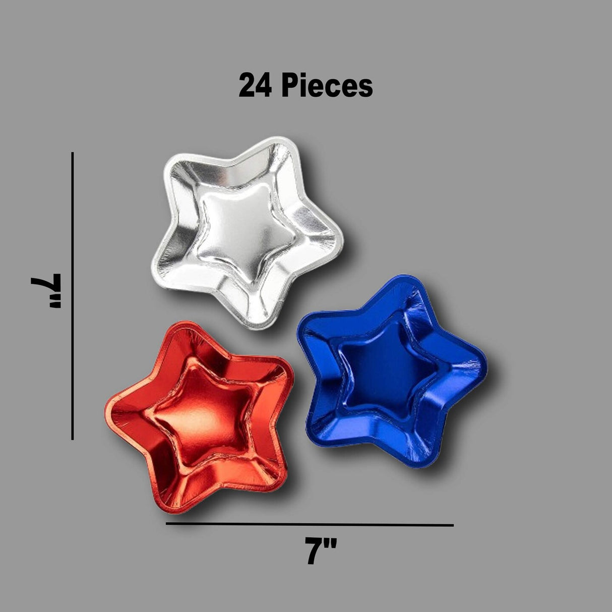 24 Count Foil Patriotic Star Shaped Paper Dessert Plates Red Blue Silver 7 Inch