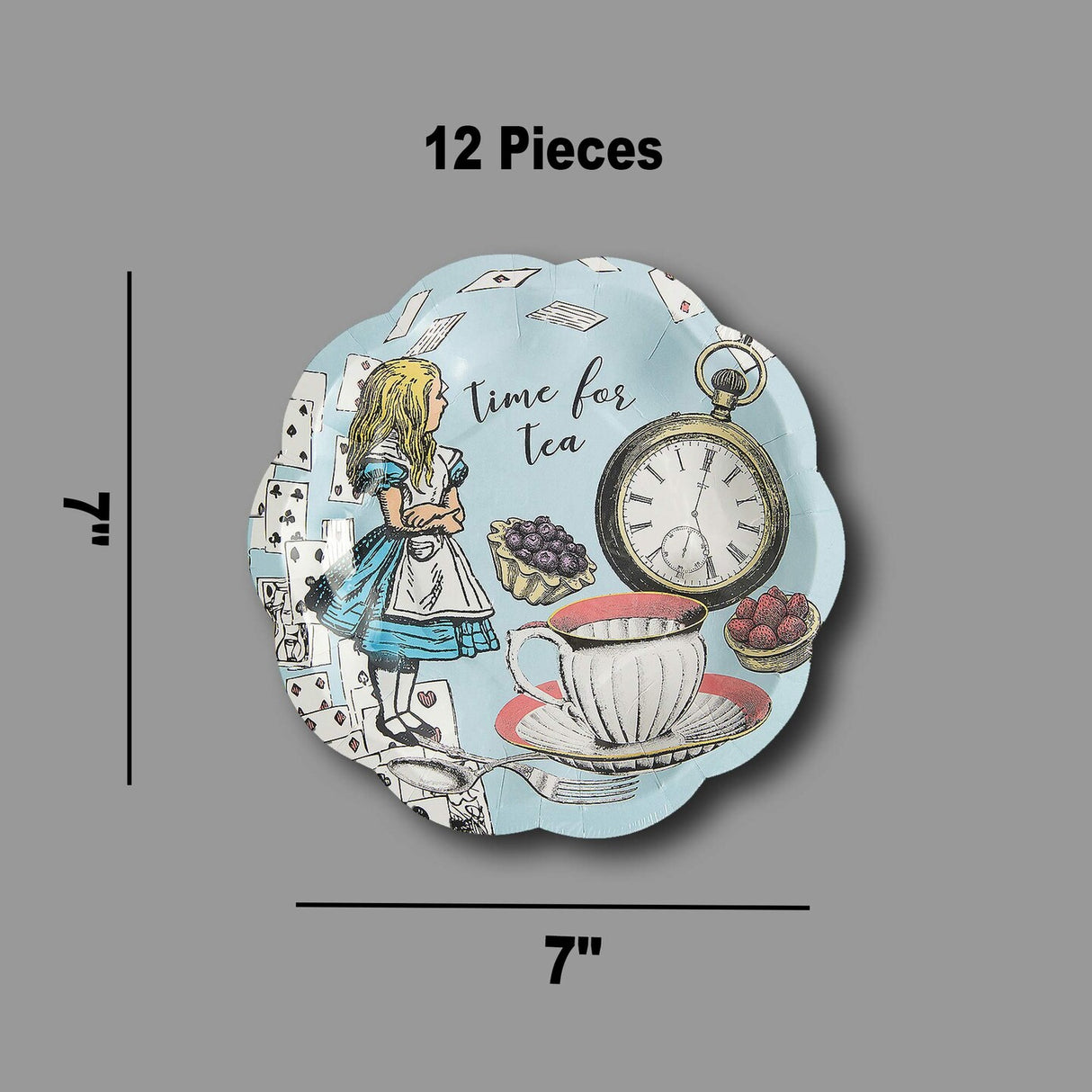 12 Count Truly Alice Blue Paper Dessert Plates Wonderland Tea Party 7 Inch