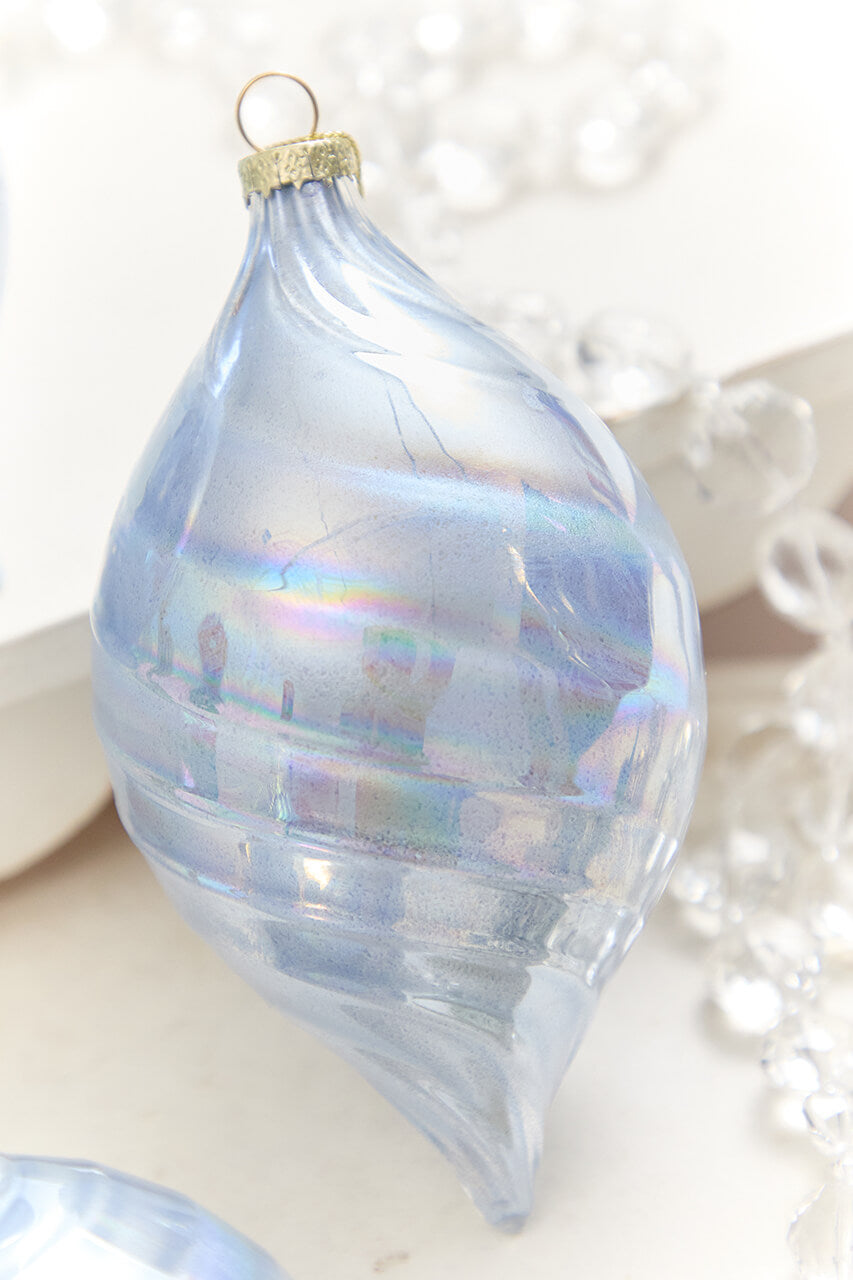 4" - 7" Light Blue Iridescent Glass Ornament