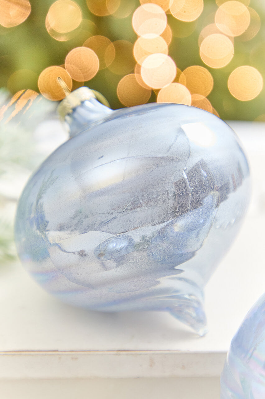 4" - 7" Light Blue Iridescent Glass Ornament
