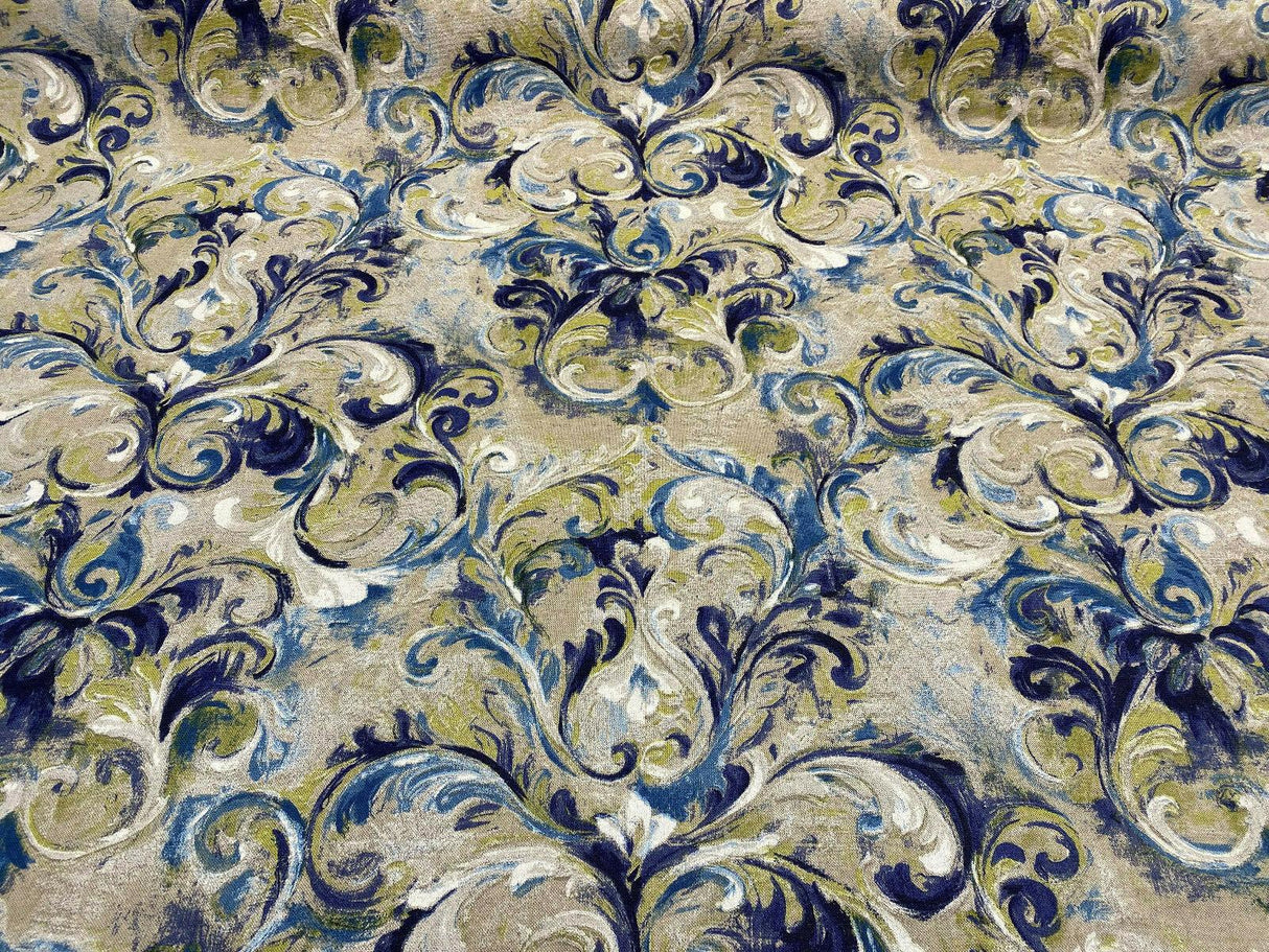 Boki Art Cotton Polyester Fabric - Blue Digital Print Floral Paisley, 56" Width (1 Yard)