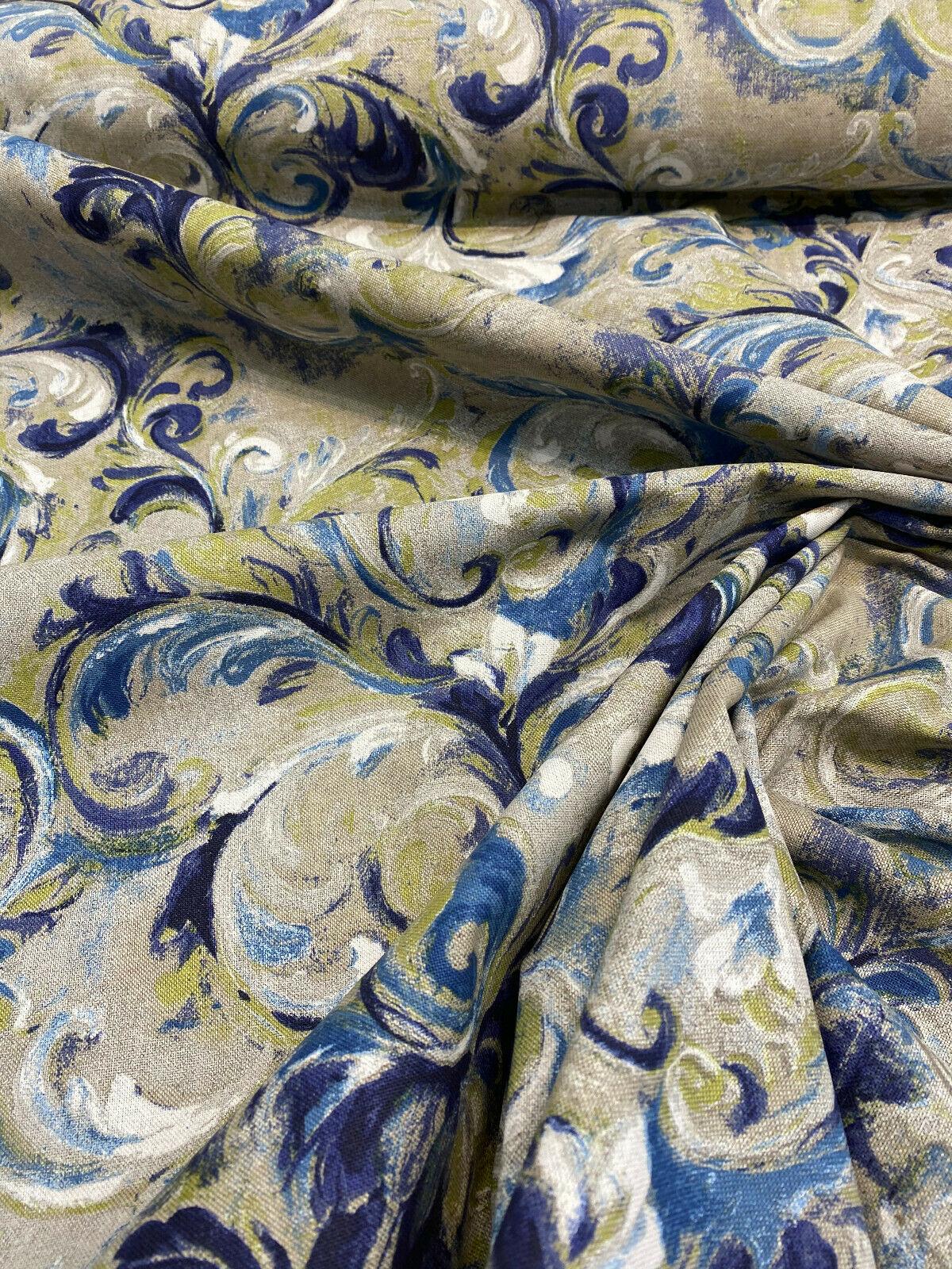 Boki Art Cotton Polyester Fabric - Blue Digital Print Floral Paisley, 56" Width (1 Yard)