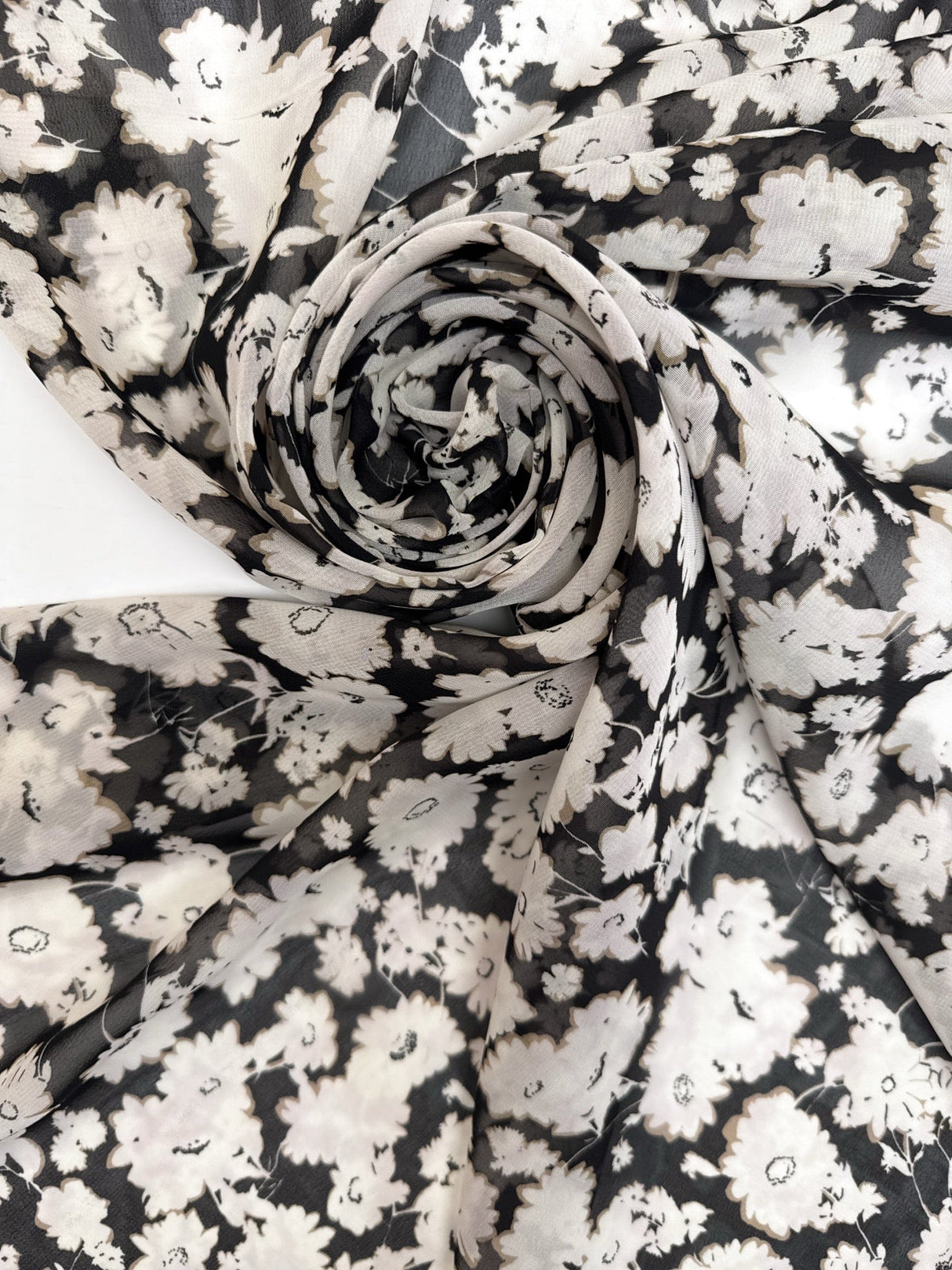 Polyester Chiffon Floral Print Beige Black