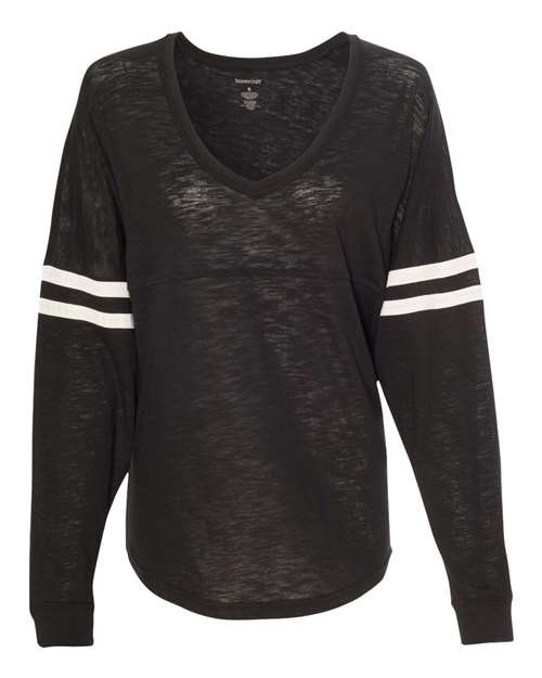 Women's Slub Jersey Varsitee V-Neck Long Sleeve T-Shirt