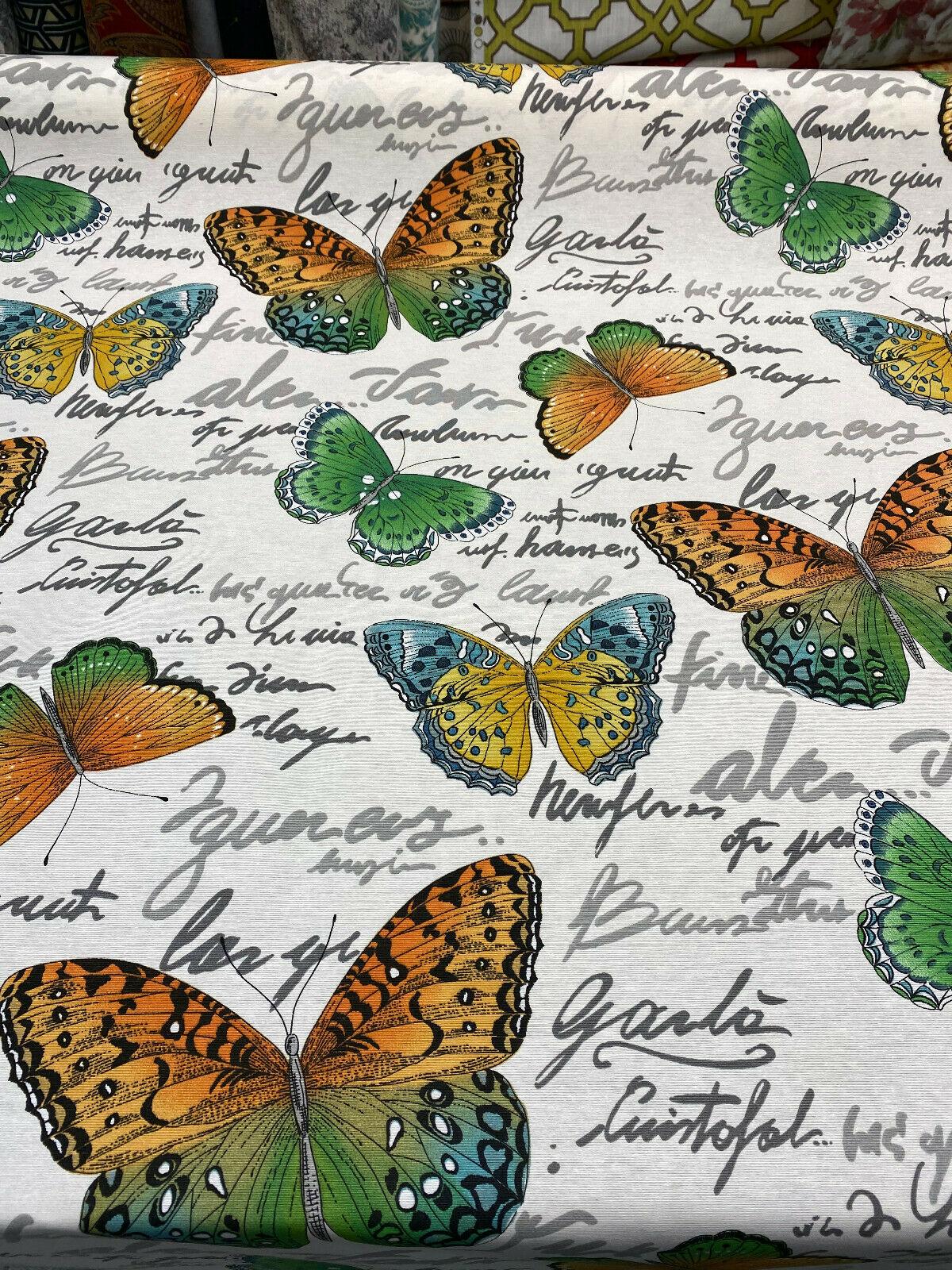 Garla Butterfly Midori Cotton Fabric - Orange, Green, Blue, Yellow Butterfly Print, 54" Width (1 Yard)