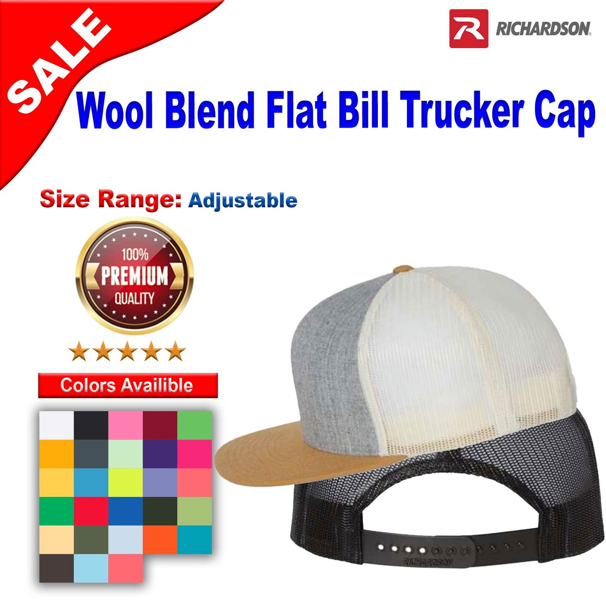 Richardson® Wool Blend Flat Bill Trucker Cap