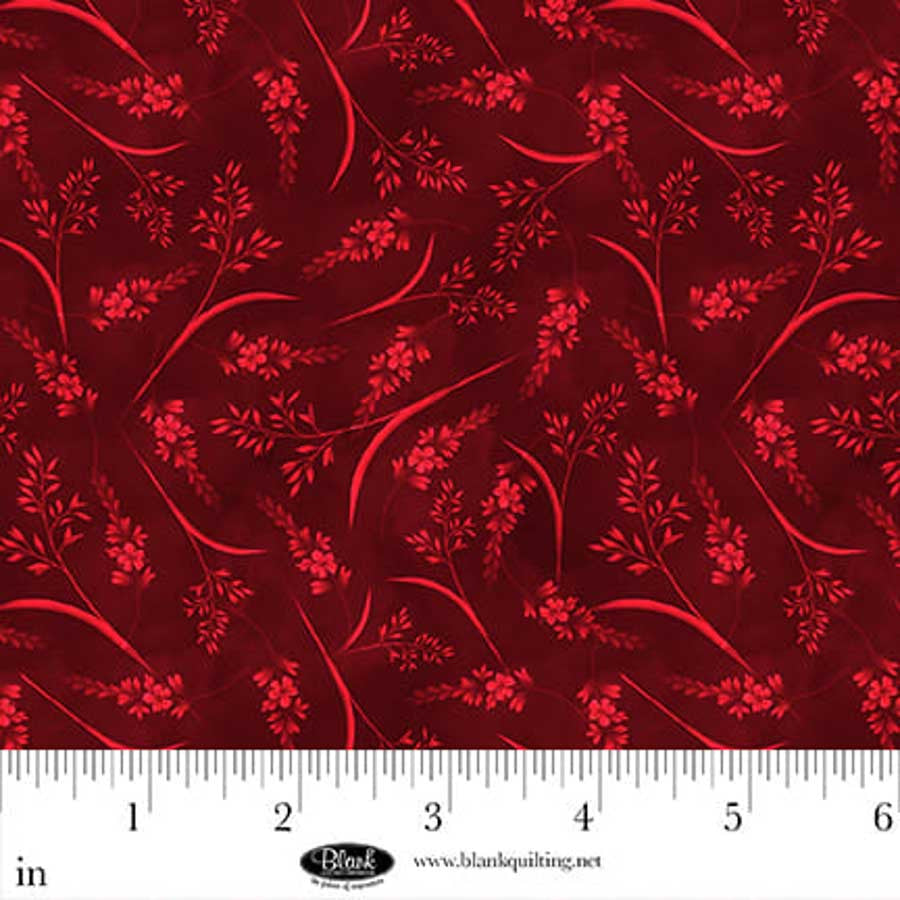 Cotton Print Tonal Flower with Leaves Red Fabric 44/45"
