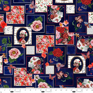 Cotton Print Cameo Appearance Floral Navy 44/45" Fabric