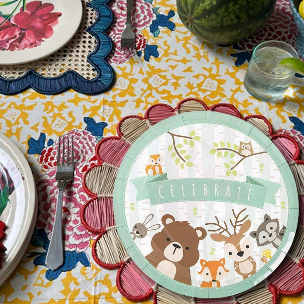 8 Count Woodland Animal Paper Dinner Plates for Birthday Baby Shower Party 9 1/4 Inch
