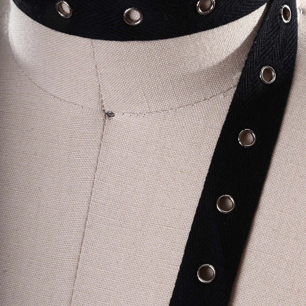 Black Cotton Grommet Tape 0.75" Twill Trim with Silver Eyelets for Sewing & Crafts