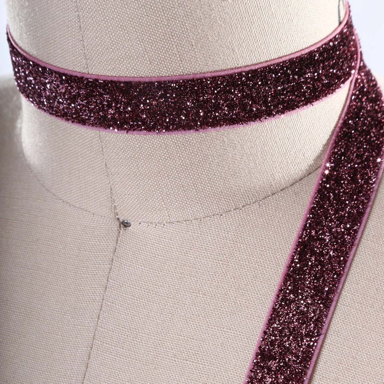 5/8" 2 Yards Mauve Pink Glitter Elastic Trim for Headbands Hair Crafts DIY Sewing Edging