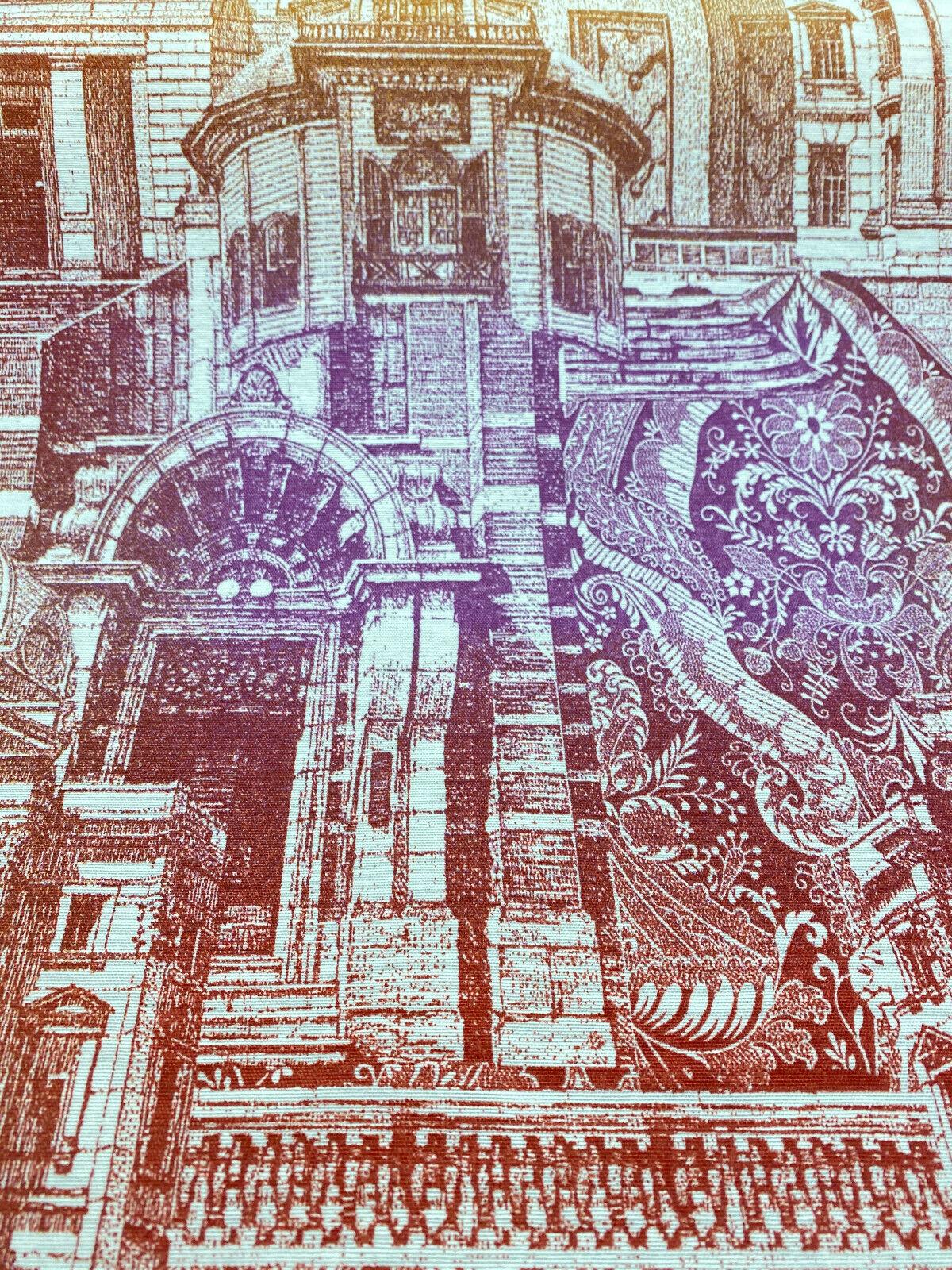 Architecture Building Toile Arqui Cotton Polyester Fabric - Purple Red Gold Architectural Toile, 55" Width (1 Yard)
