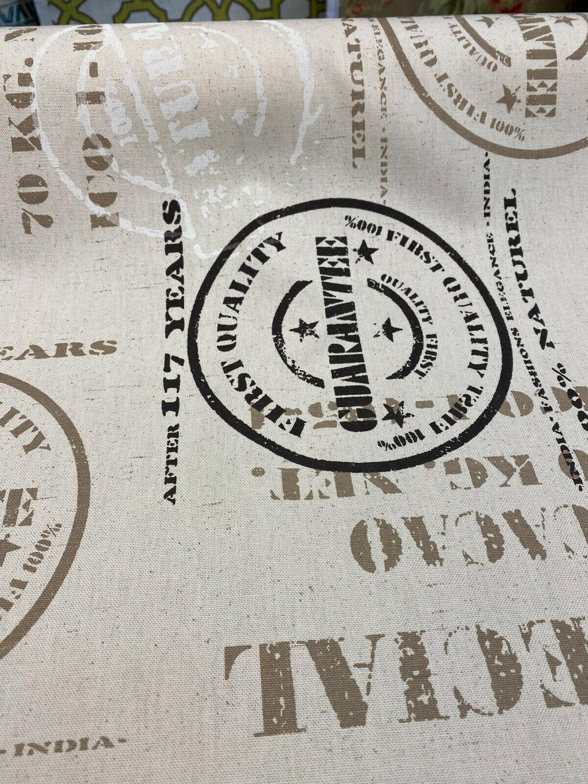 Cacao Special Sepia Cotton Fabric - White Brown On Beige Linen Background, 54" Width, 27" Horizontal Repeat, 24.5" Vertical Repeat (1 Yard)