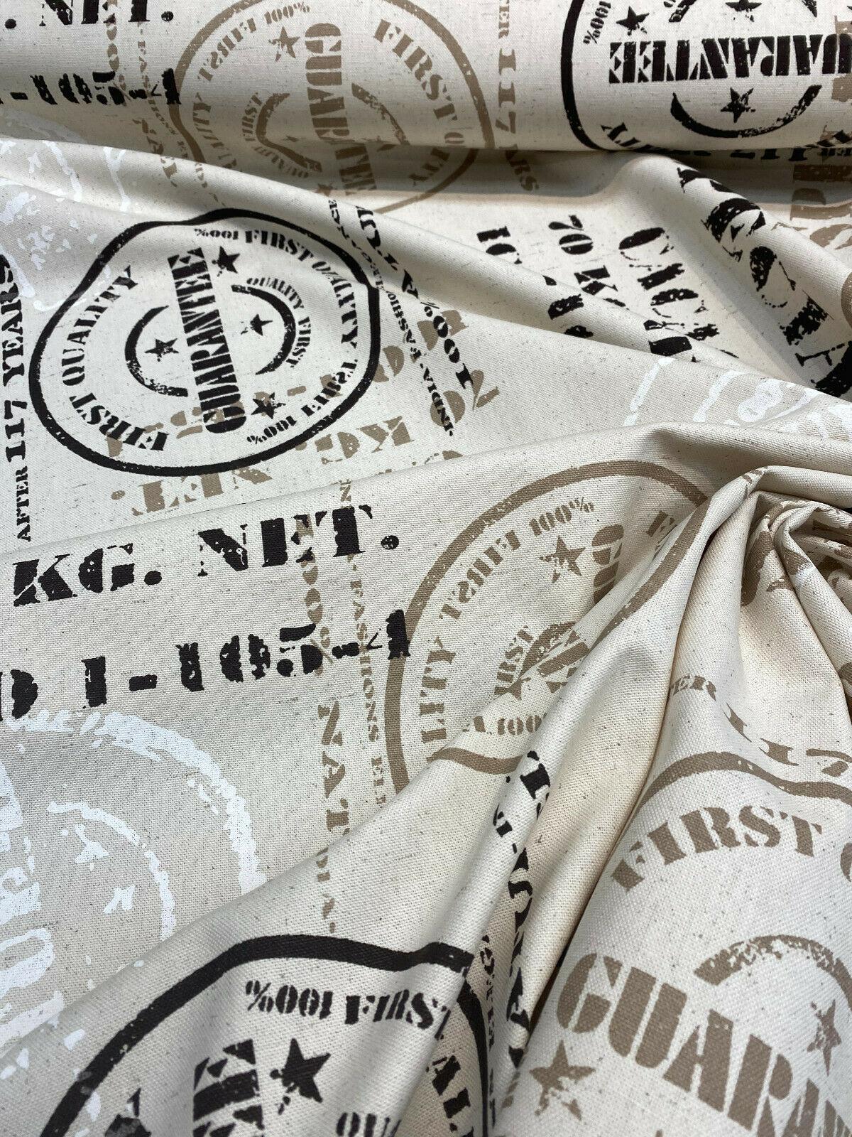 Cacao Special Sepia Cotton Fabric - White Brown On Beige Linen Background, 54" Width, 27" Horizontal Repeat, 24.5" Vertical Repeat (1 Yard)