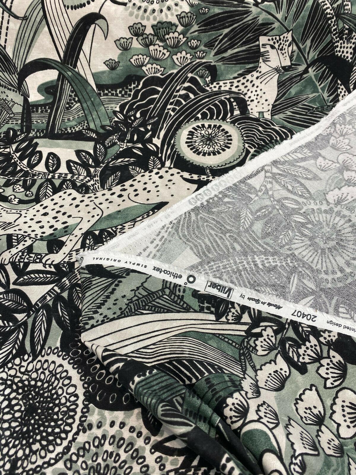 Jungle Toile Cotton Polyester Fabric - Green Forest Animal Toile, 27" Horizontal Repeat, 25" Vertical Repeat (1 Yard)