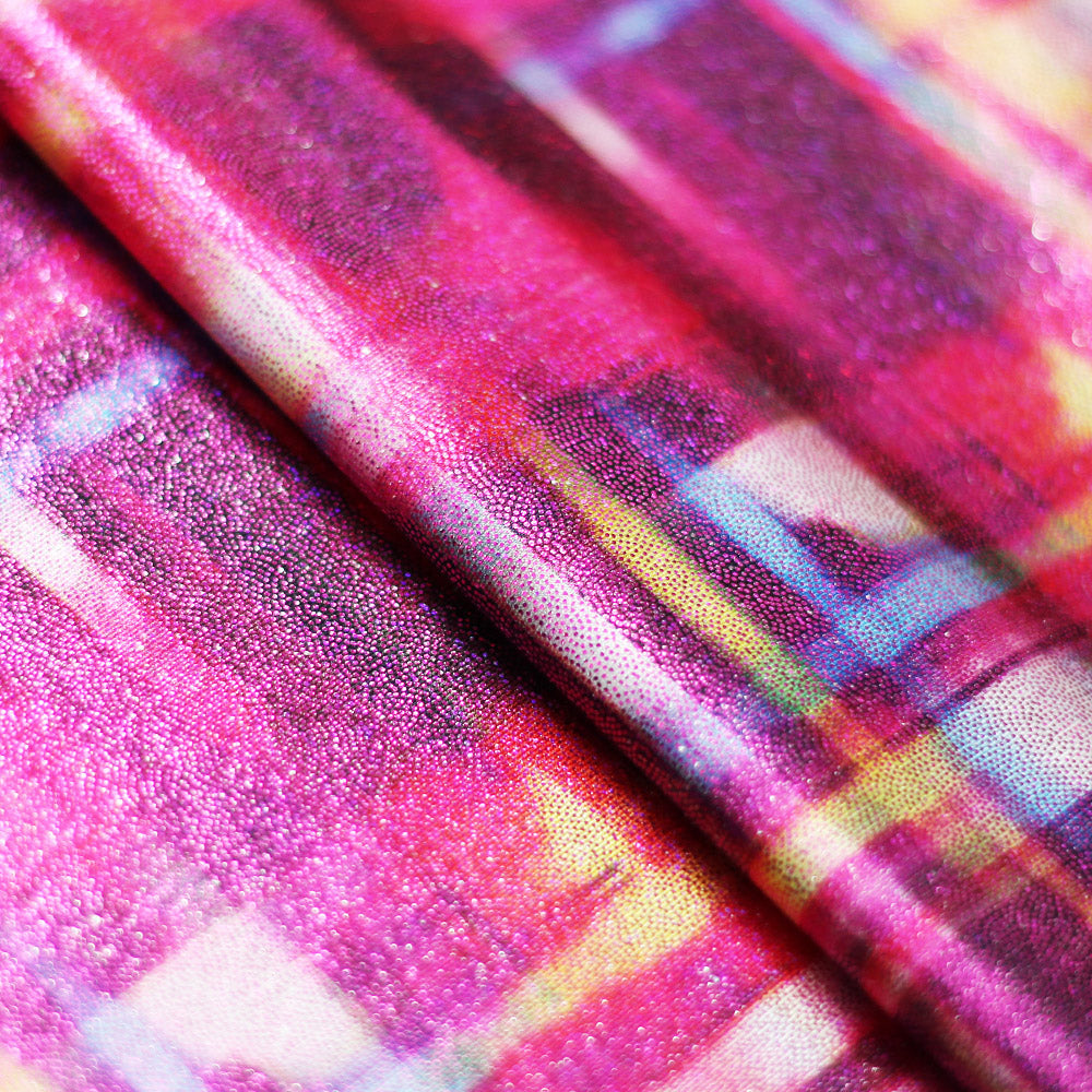 Optic Plaid Multi Polyester Spandex Fabric - Multicolor Plaid, 58/60" Width (1 Yard)