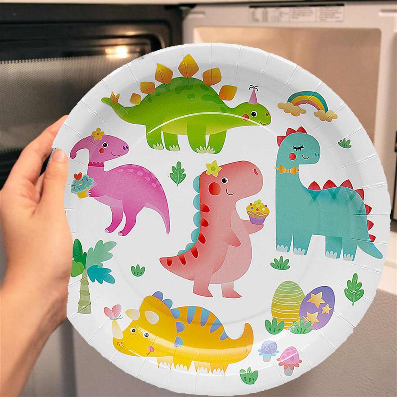 8 Ct. Pastel Dinosaur Dessert Plates Adorable 7" Paper Plates for Dino-Themed Celebrations