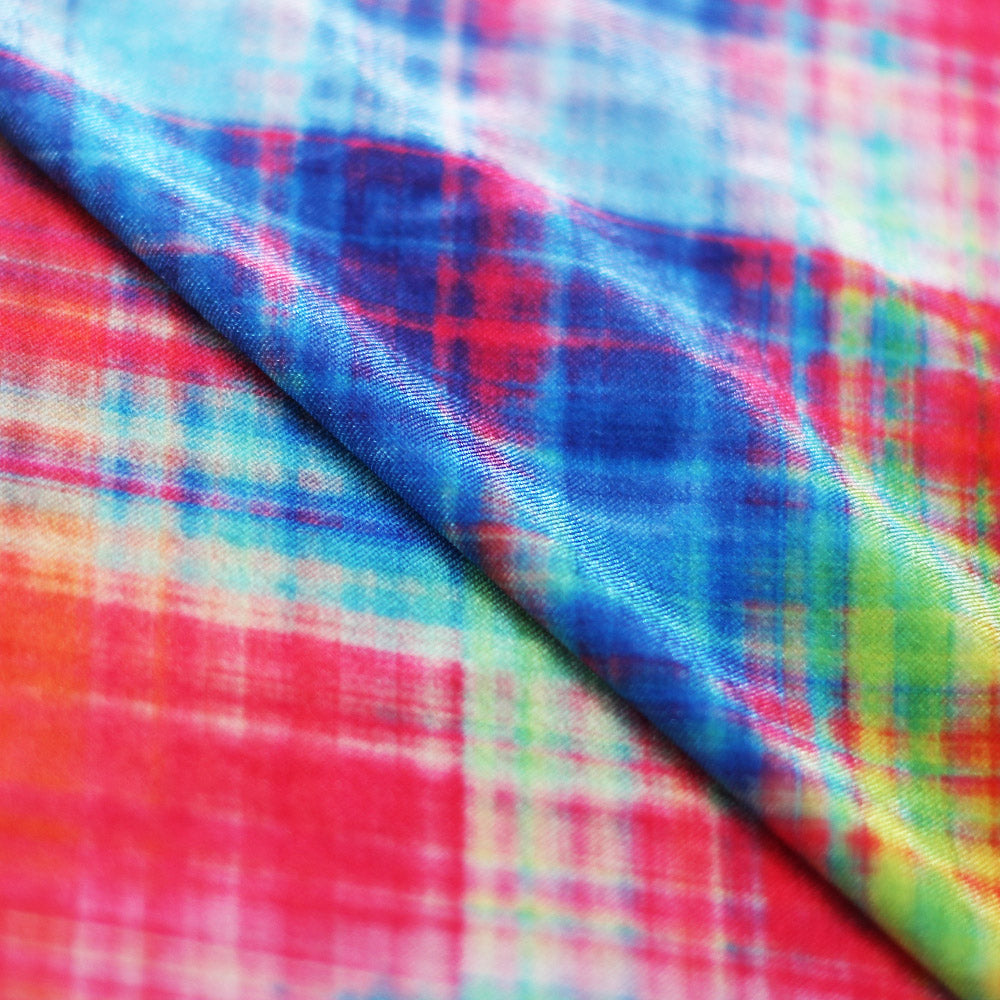 Diagonal Plaid Poly Spandex Fabric - Rainbow Plaid, 58/60" Width (1 Yard)