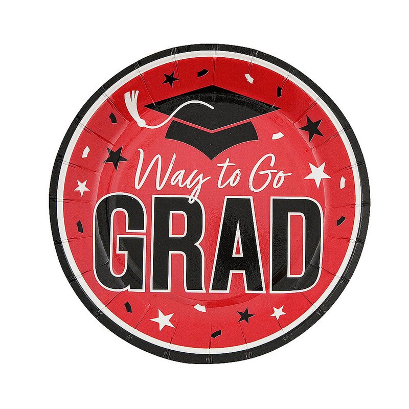 7 1/4" Purple "Way to Go Grad" Disposable Paper Dessert Plates 25 Count