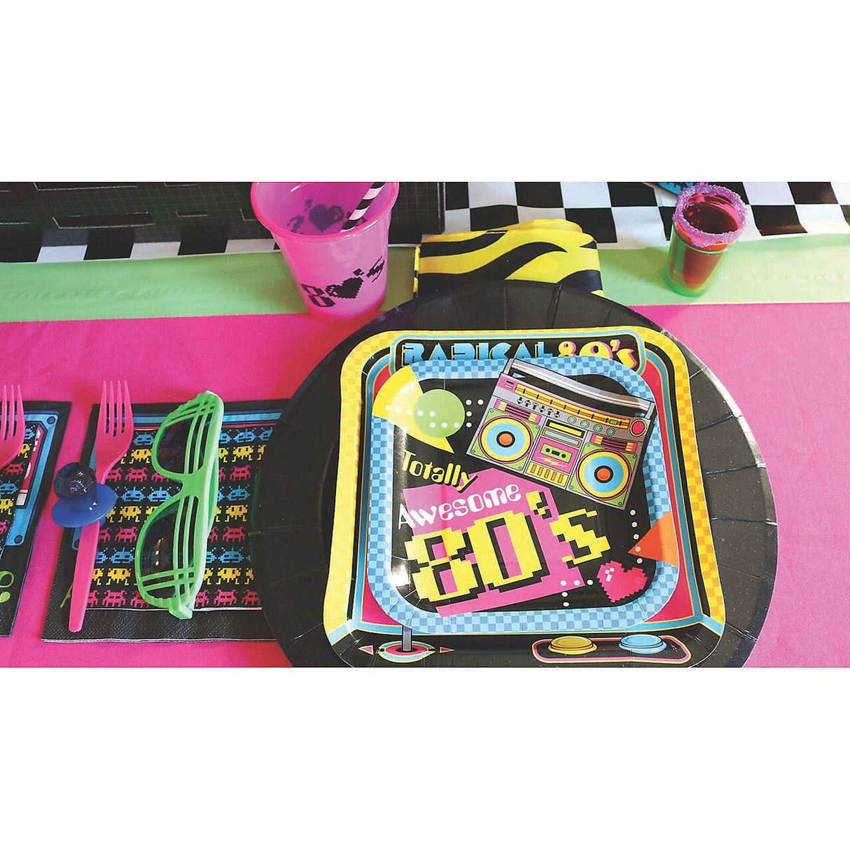 6" Adults 80s Brightly Colored Neon Plastic Sunglasses - 12 Pc.