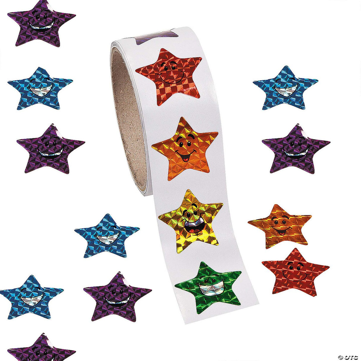 1 1/2" Paper Prism Smiling Stars Sticker Roll 100 Pc.