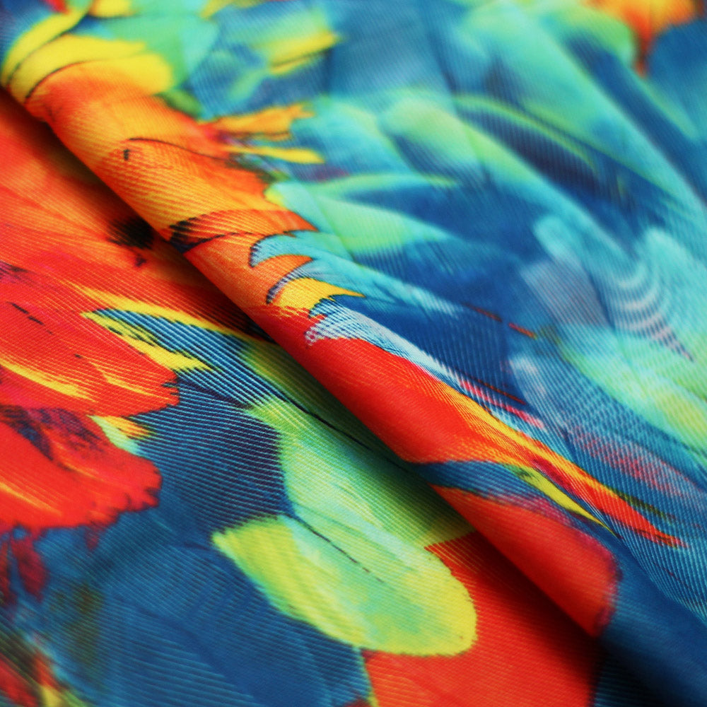 Tropical Feathers Polyester Spandex Fabric - Multicolor Feather Print, 58/60" Width, 200 GSM (1 Yard)
