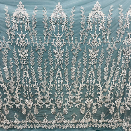 1 Yard Luxury Beaded Lace Fabric Embroidered on Polyester Net Mesh Elegant Bridal & Couture Design 51" Wide