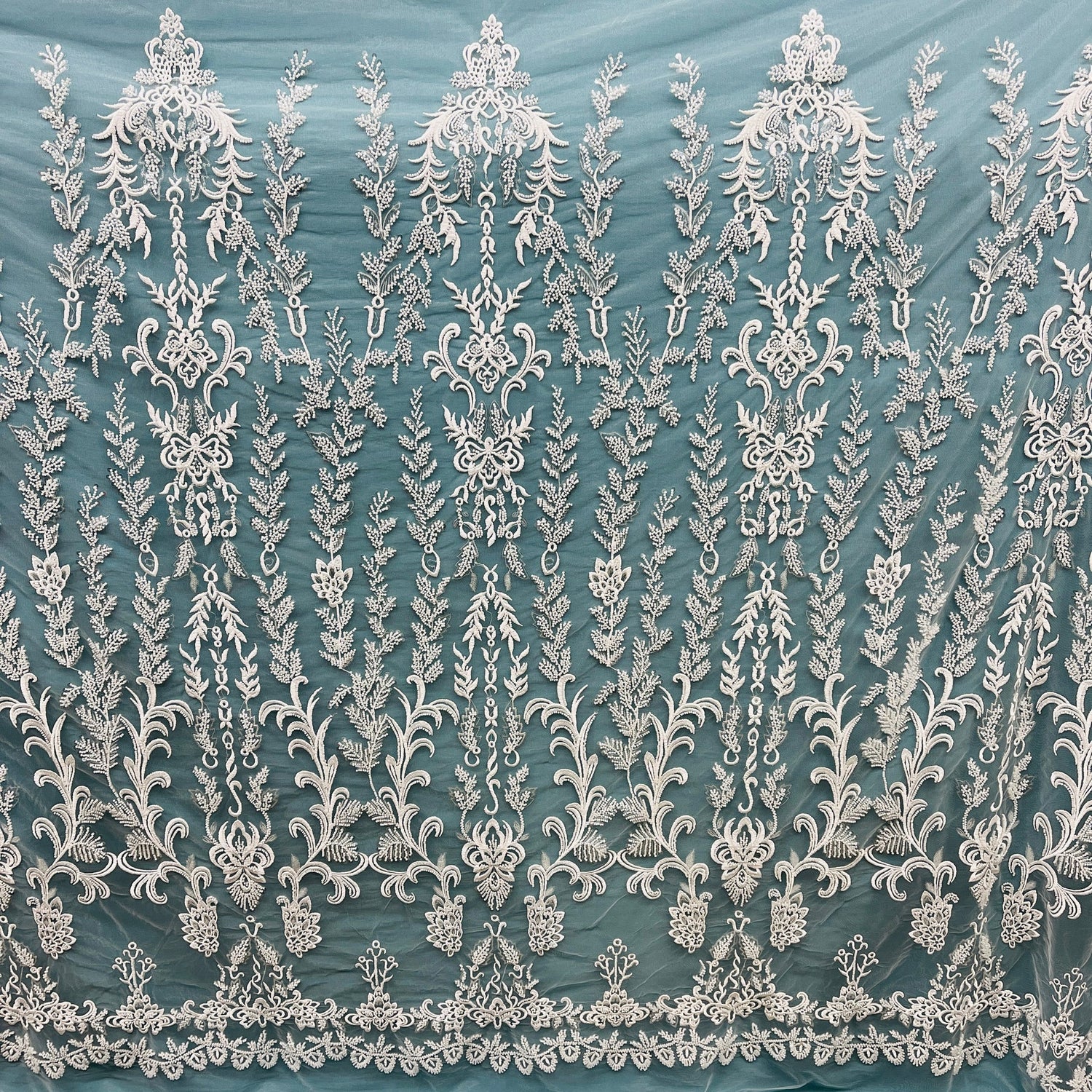 1 Yard Beaded Lace Fabric Embroidered on 100% Polyester Net Mesh