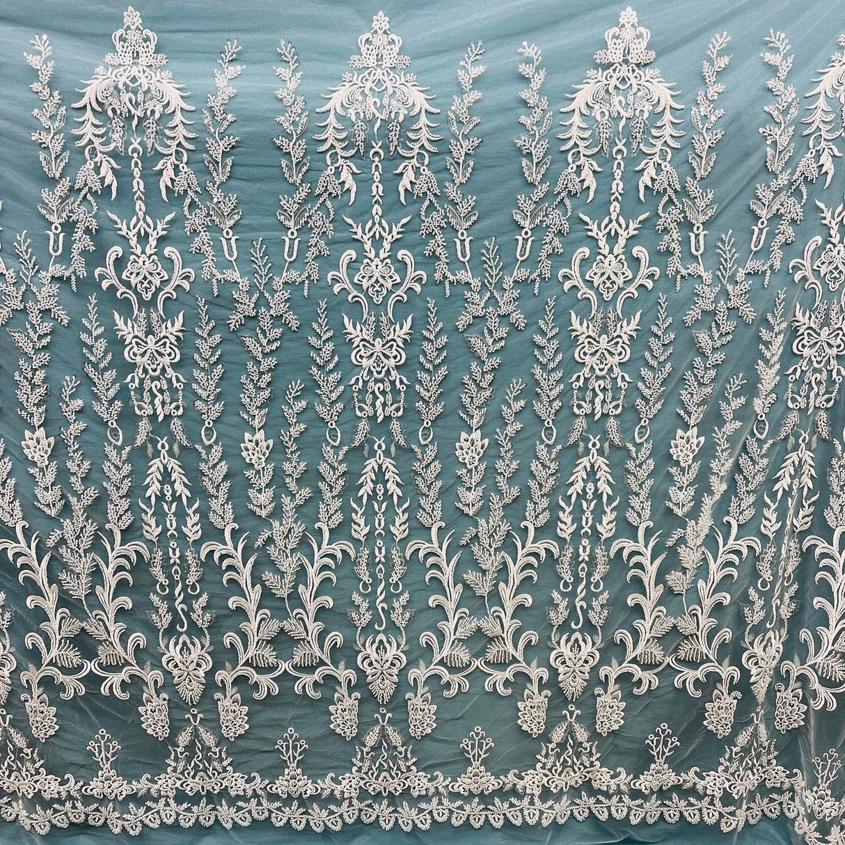 Beaded Lace Fabric on Polyester Net Mesh
