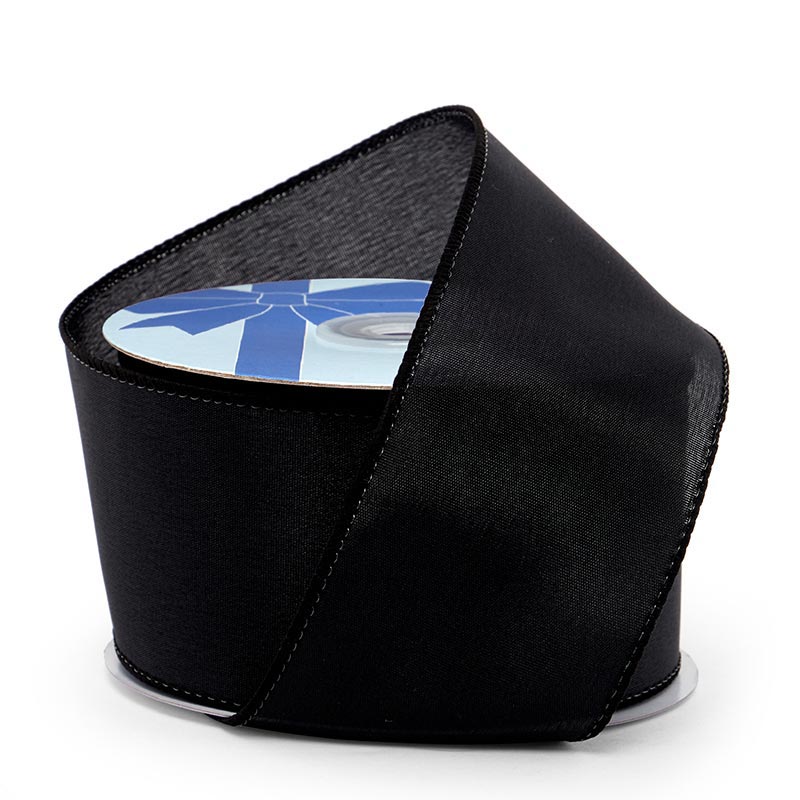 Cast-Over Wired Satin Ribbon – Black, 3 1/2'' x 26 yd (2 Rolls)