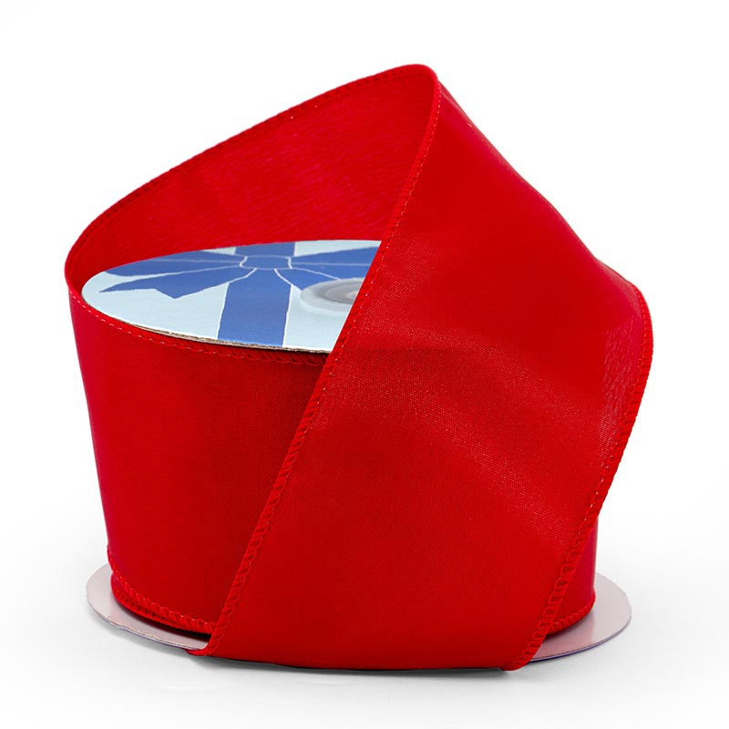 Cast-Over Wired Satin Ribbon – Red, 3 1/2'' x 27 yd (3 Rolls)
