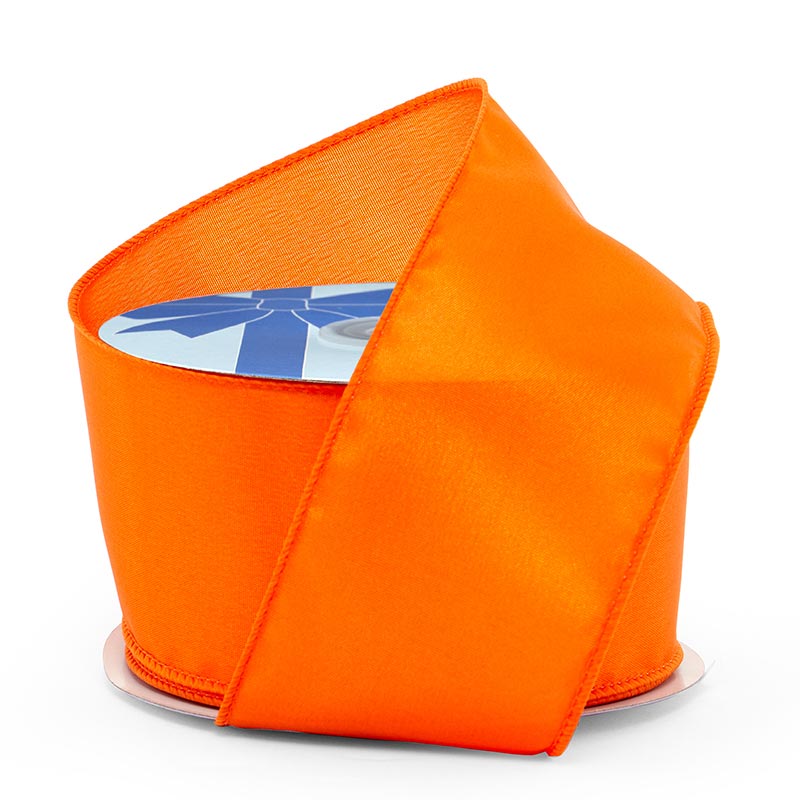 Cast-Over Wired Satin Ribbon – Orange, 4 1/2'' x 28 yd (4 Rolls)