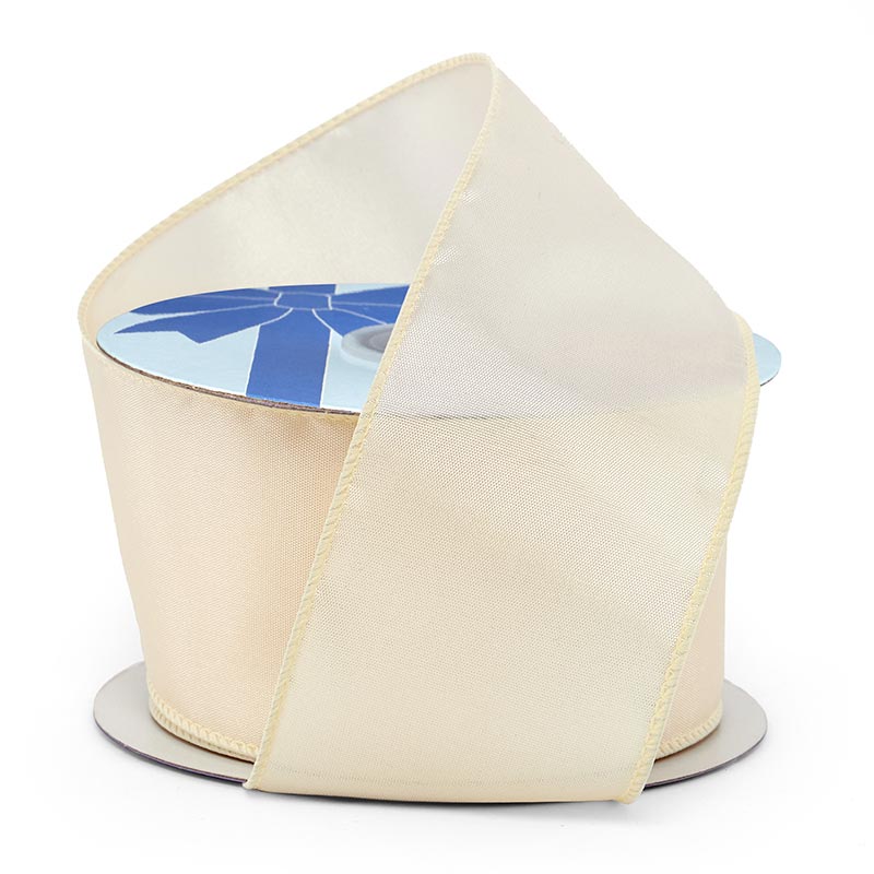 Cast-Over Wired Satin Ribbon - Ivory - 13.5" x 36 Yards - 12 Rolls