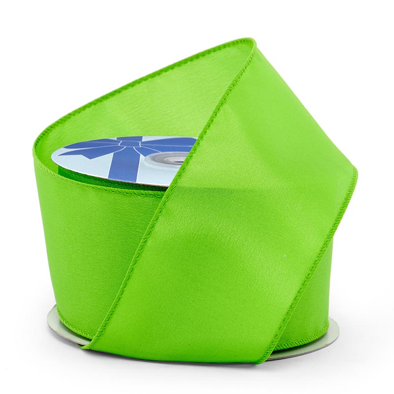 Cast-Over Wired Satin Ribbon – Lime, 9 1/2'' x 33 yd (9 Rolls)