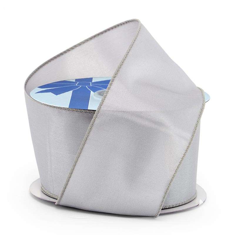 Cast-Over Wired Satin Ribbon – Silver, 14 1/2'' x 38 yd (14 Rolls)