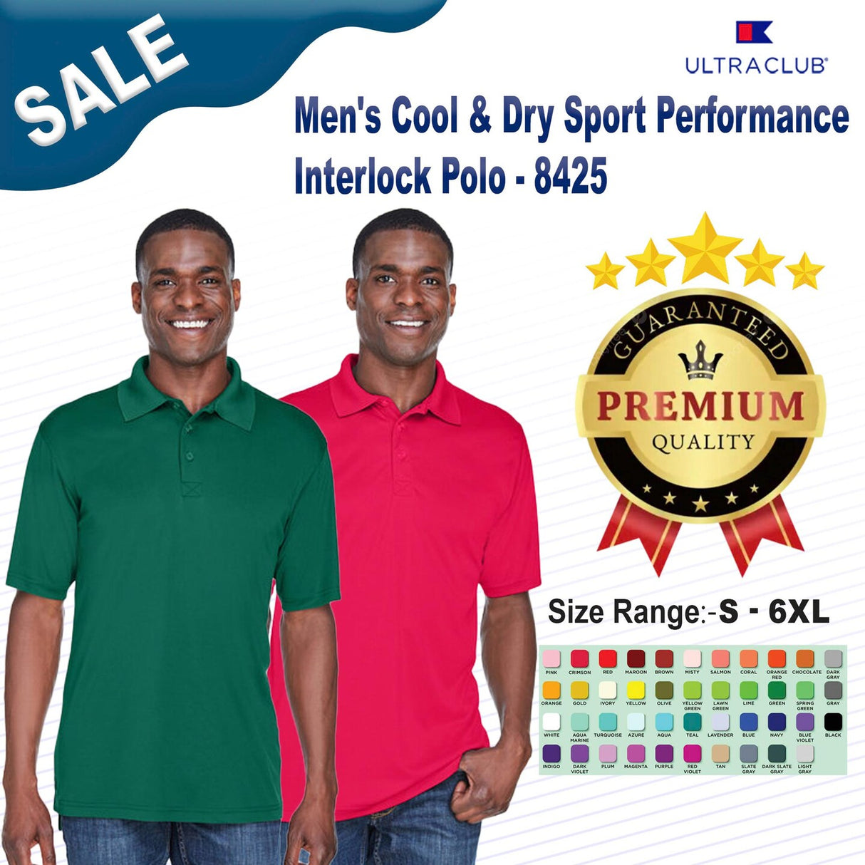 UltraClub® Men's Cool & Dry Sport Performance Interlock Polo