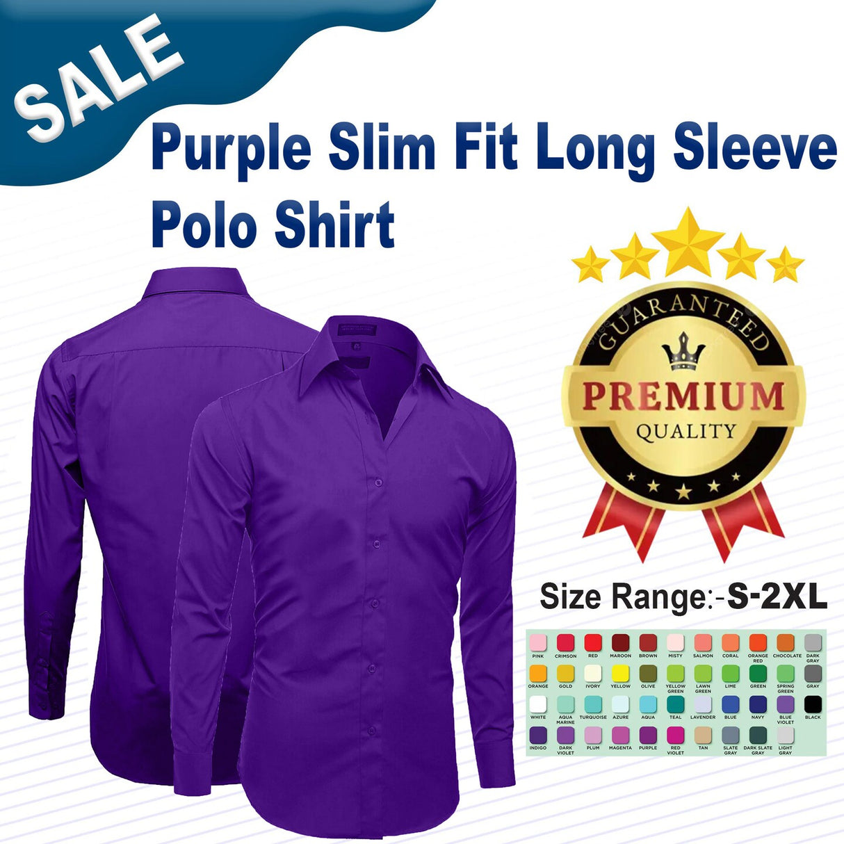 Purple Slim Fit Long Sleeve Polo Shirt