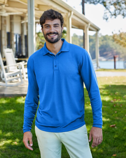 UltraClub® Adult Cool & Dry Long-Sleeve Mesh Pique Polo