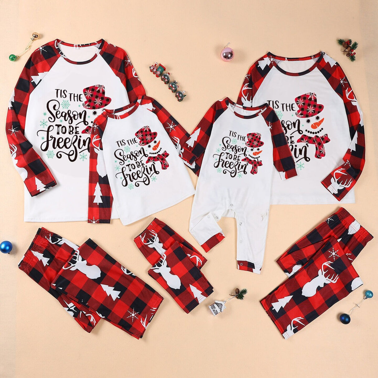 Plaid Print Christmas Outfits Pajama Set