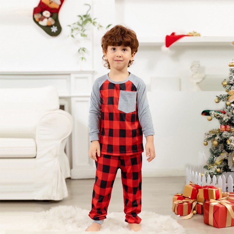 Christmas Outfits Raglan Sleeves Plaid Nightwear Sets