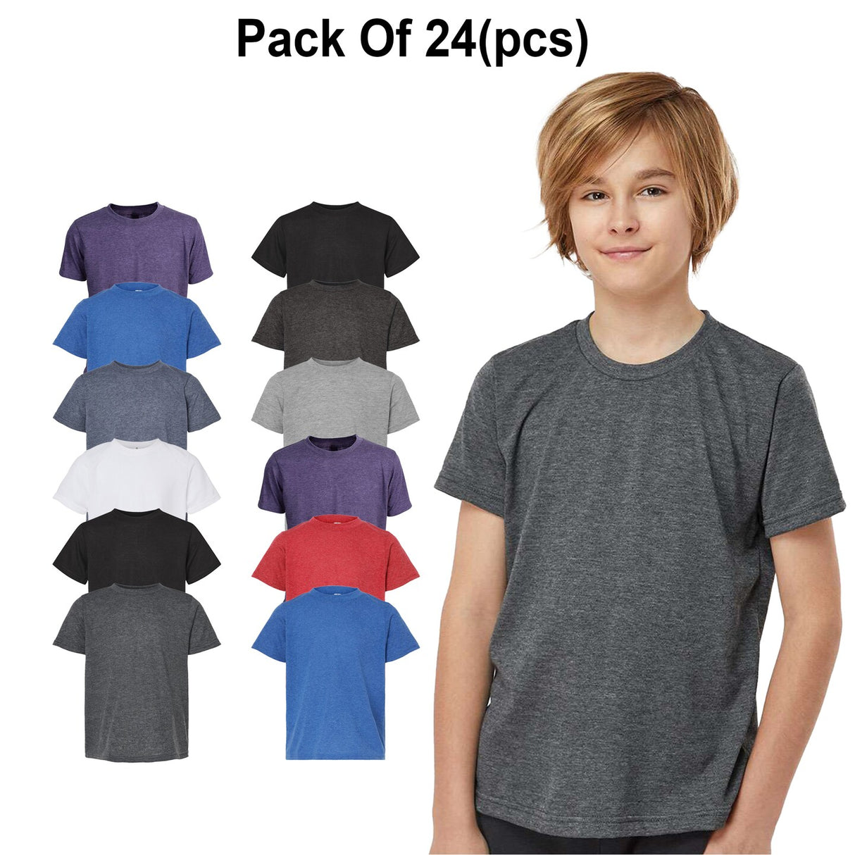 24 Pack : Tultex® Youth Poly-Rich Crewneck Short Sleeve T-Shirt