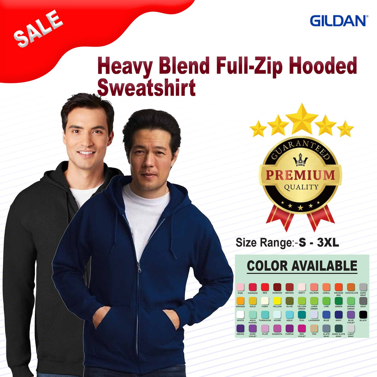 Gildan® Heavy Blend Full-Zip Long Sleeve Hooded Sweatshirt