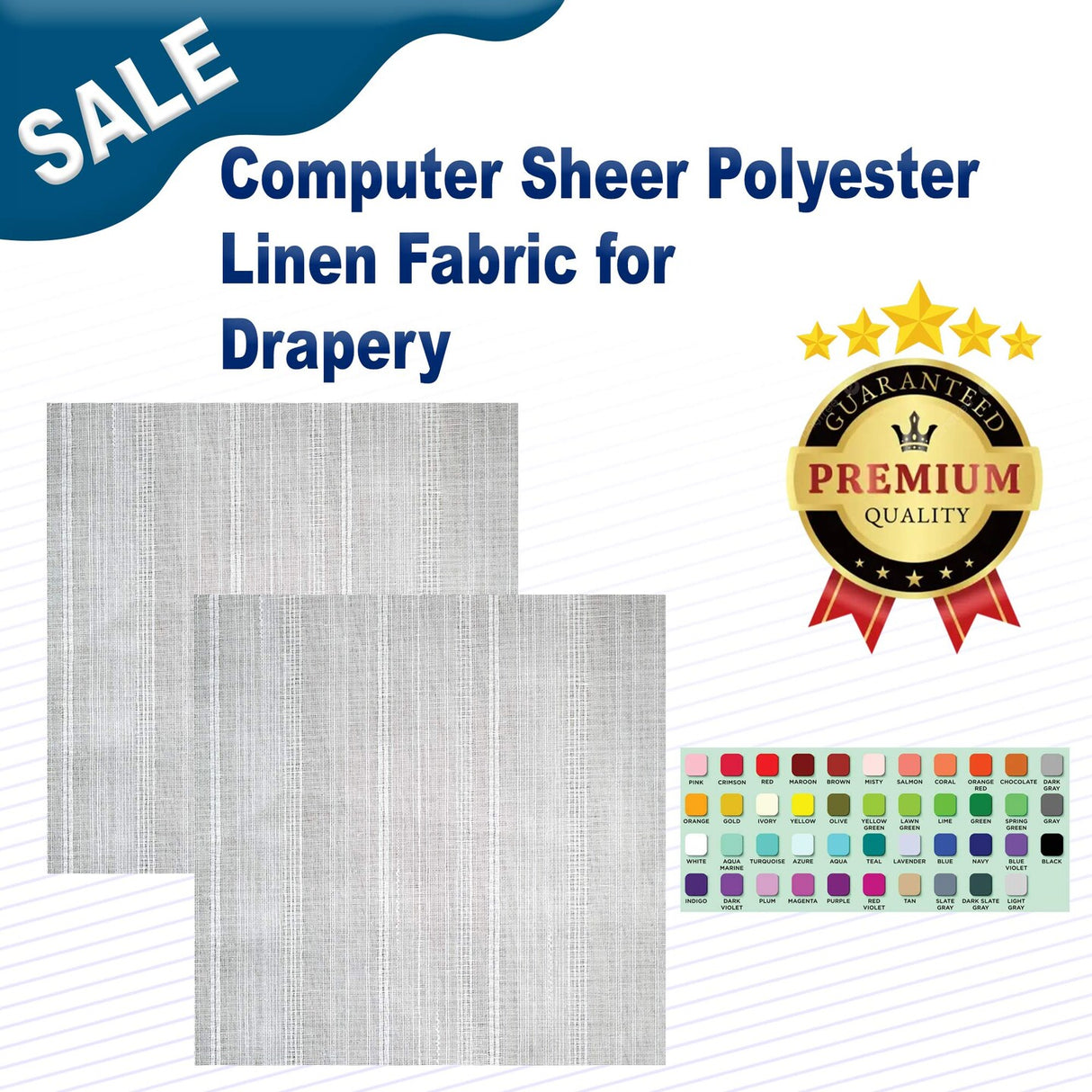 1 Yard Computer Sheer Polyester Linen Fabric for Drapery