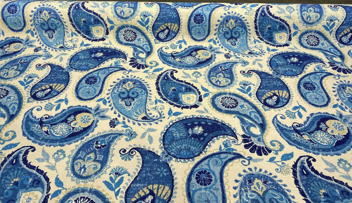 P Kaufmann Blue Paisley Fiesta Dance Tide Polyester Fabric - Blue Paisley, 54" Width (1 Yard)