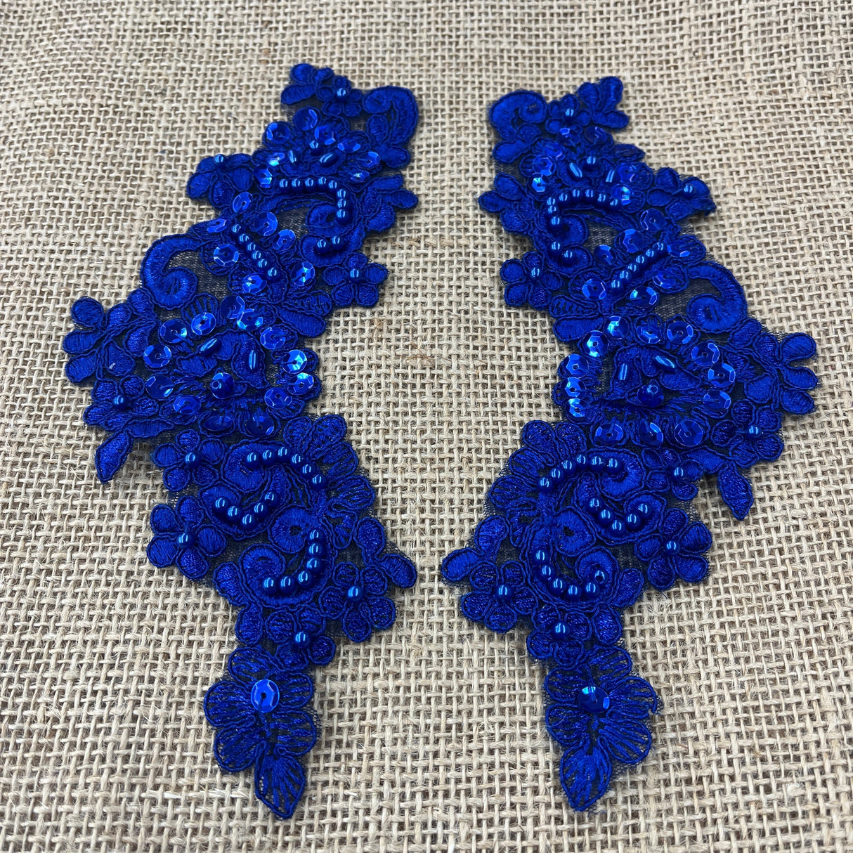 Beaded Corded Floral Lace Applique Pair