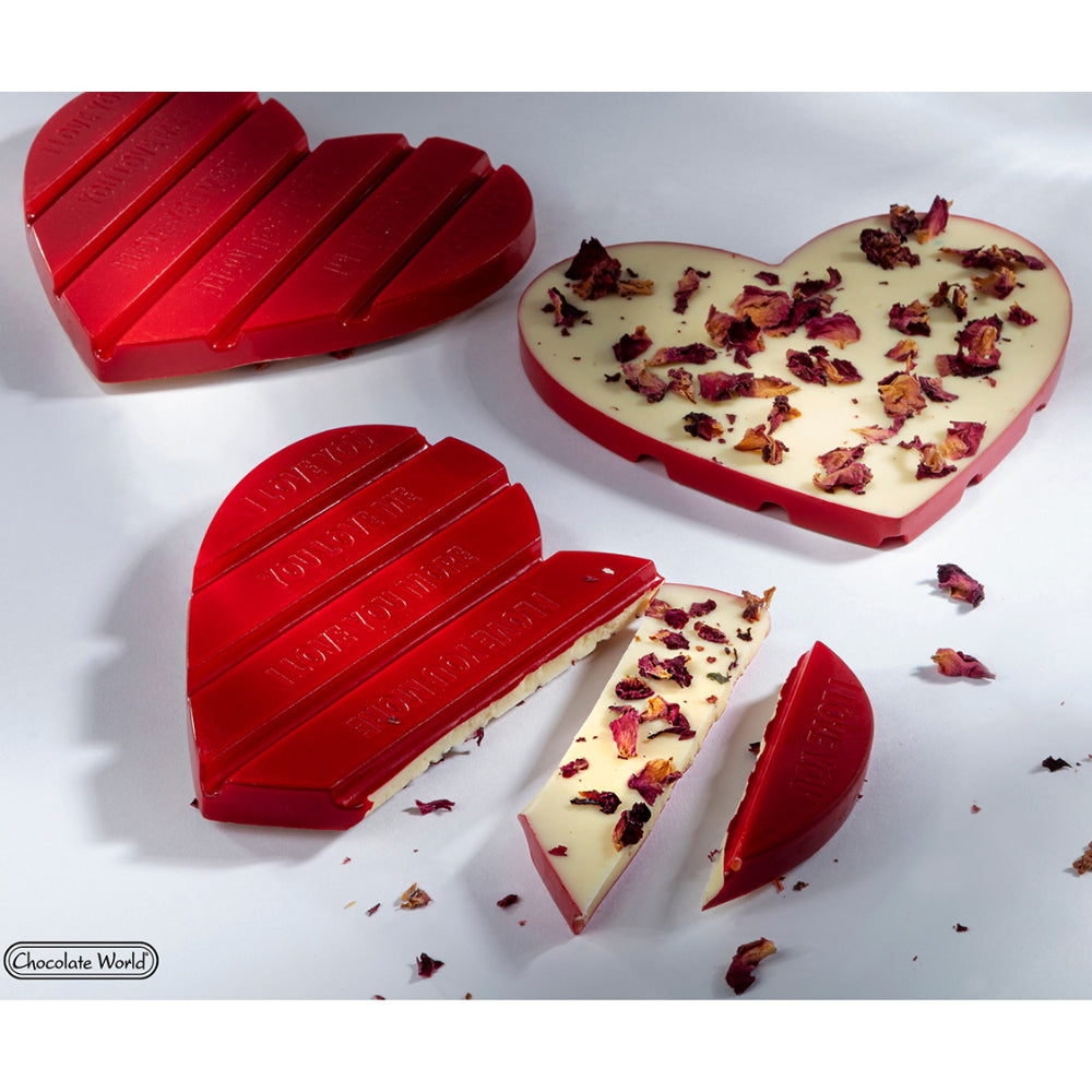 Chocolate World Polycarbonate Chocolate Mold, Heart Tablet, 2 Cavities