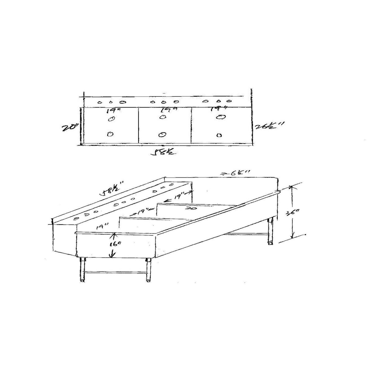 Custom Stainless 3 Compartment Sink, 58.5" Wide, 19" X 26.5" X 16"D Per Compartment