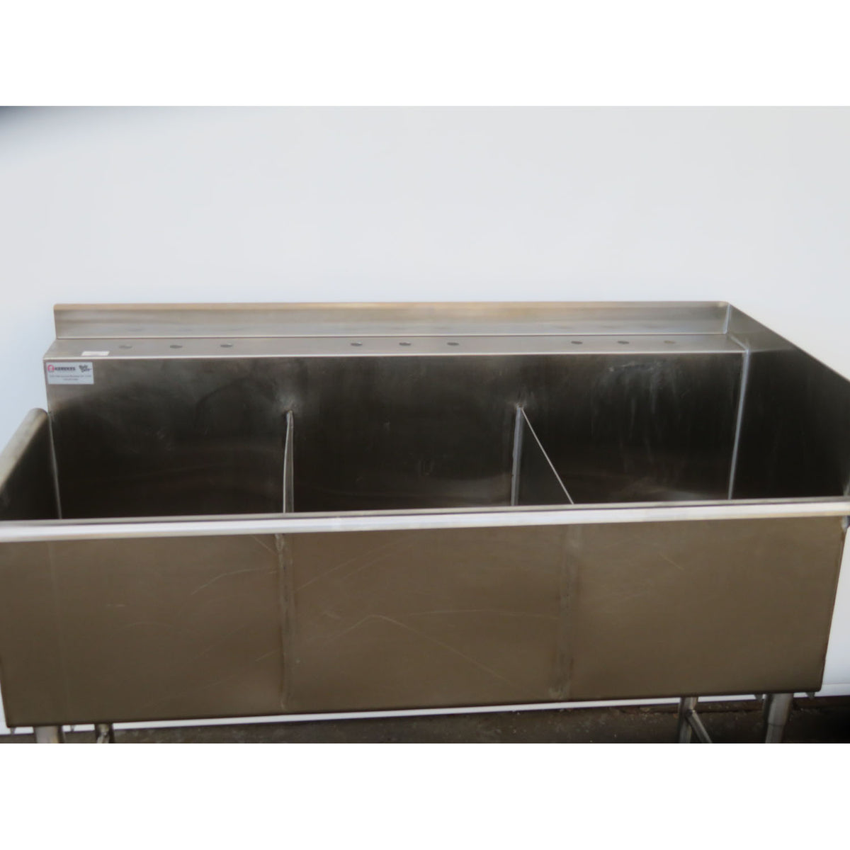 Custom Stainless 3 Compartment Sink, 58.5" Wide, 19" X 26.5" X 16"D Per Compartment